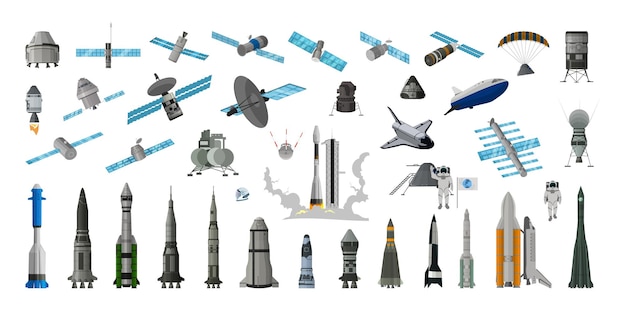 Vector collection of realistic spaceships and satellites.