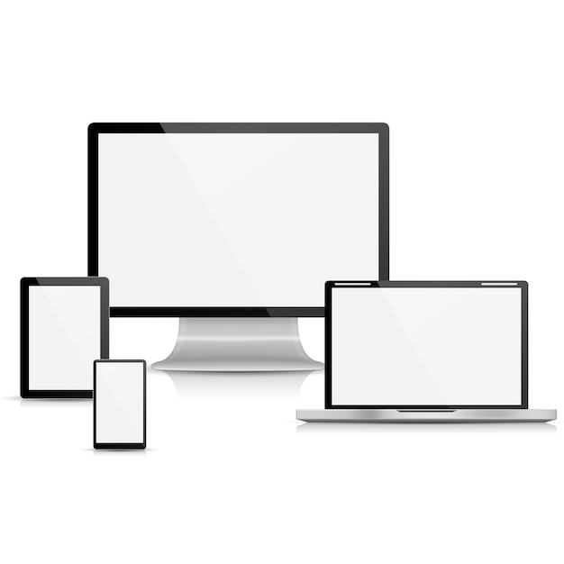 Vector collection of realistic vector laptop, tablet computer, monitor and mobile phone