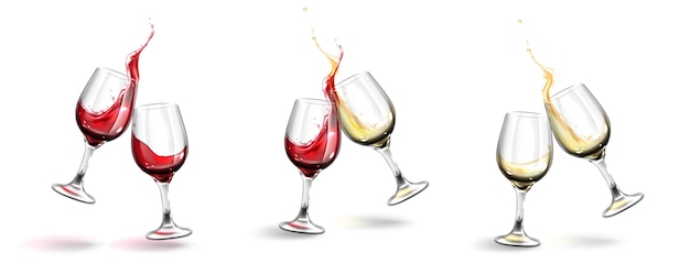 Collection of realistic wine glasses