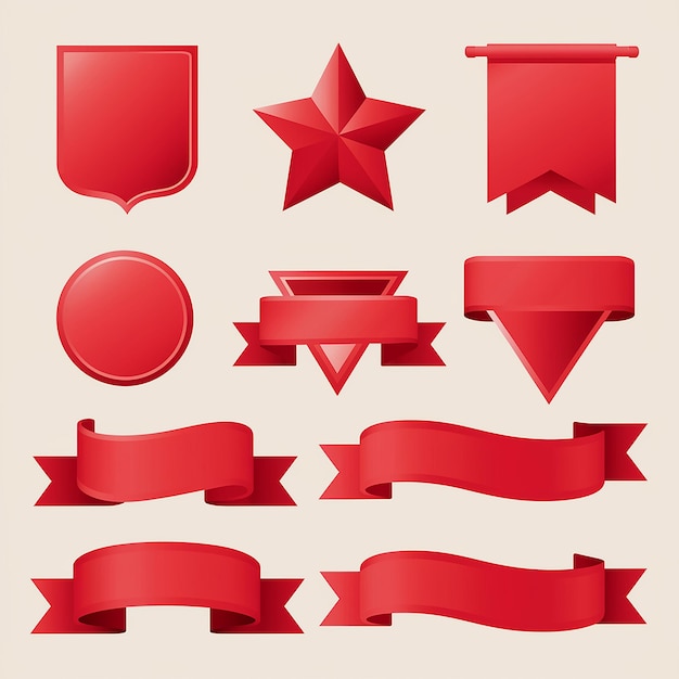 a collection of red banners with a red star on the bottom