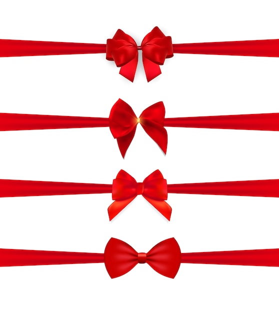 Collection of red bows with horizontal ribbons