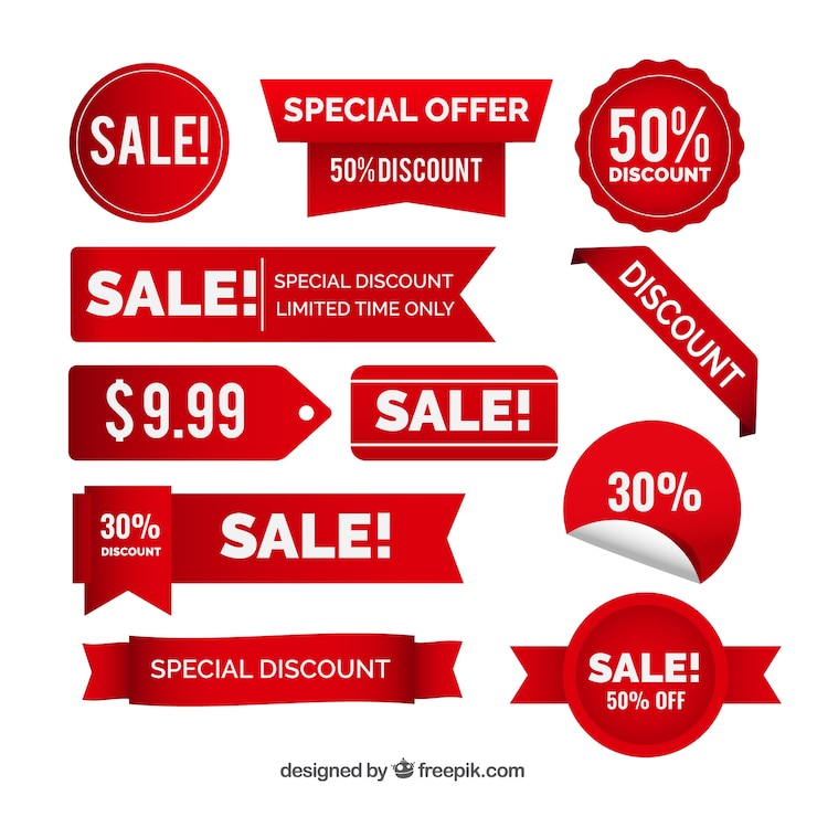 Vector collection of red discount stickers