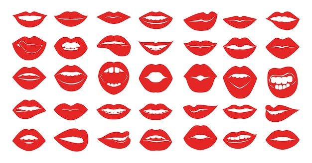 Vector collection of red erotic female lips