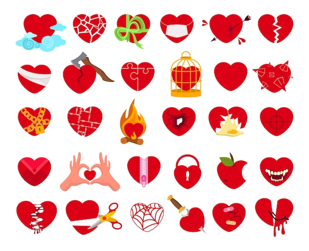 Collection of red hearts in various designs