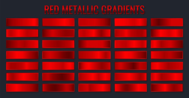 Vector collection red metallic gradients, chrome christmas gradient set.