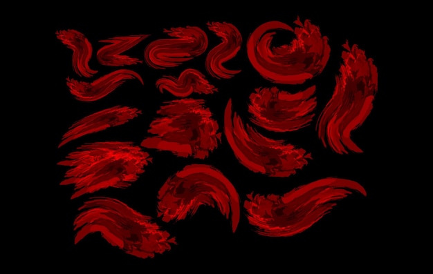 collection of red paint brush strokes and splatters