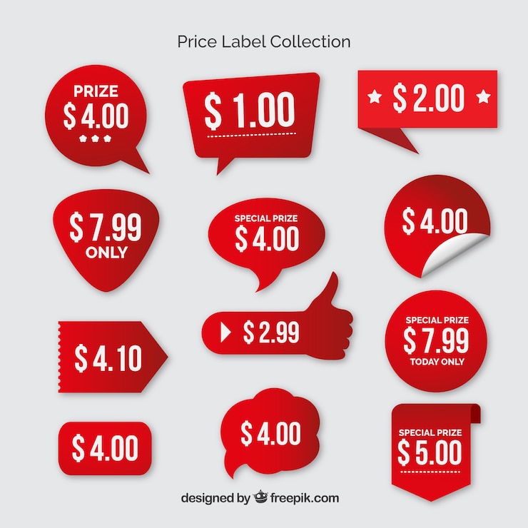 Vector collection of red price stickers