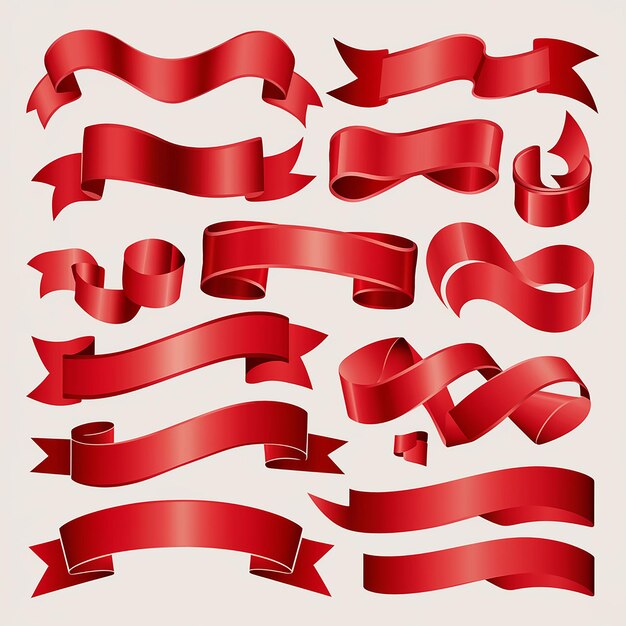 a collection of red ribbons with a white background and a red ribbon with a white background