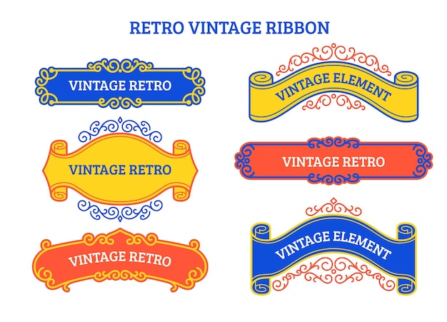 Collection of retro vintage ribbon vector graphic