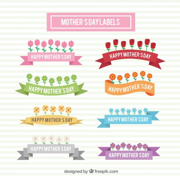 Vector collection of ribbon with flowers for mother's day