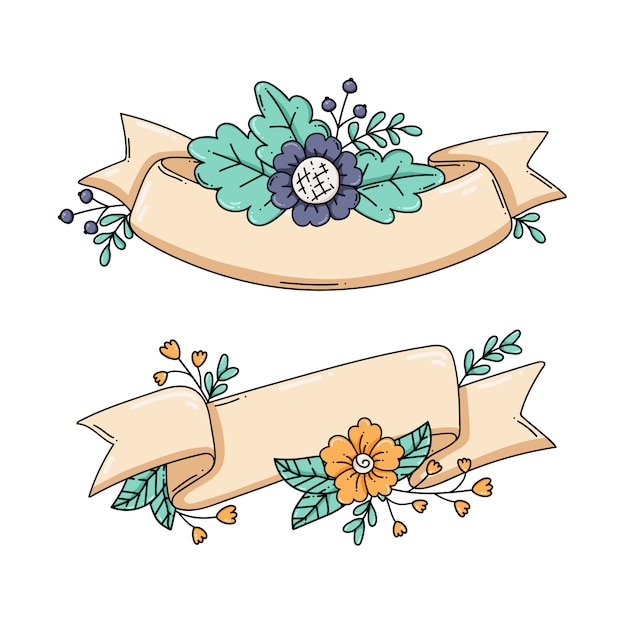 Vector collection ribbons with flowers