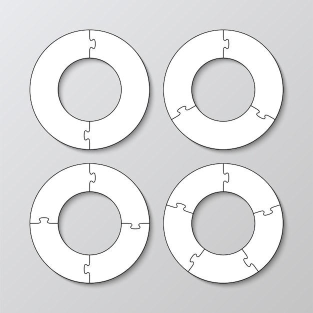 Vettore collezione di griglie di puzzle ad anello set di modelli di taglio con 2 3 4 5 pezzi dettagli di puzzle