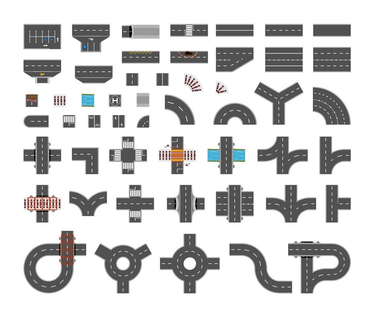 वेक्टर collection of roads, intersections and road markings.