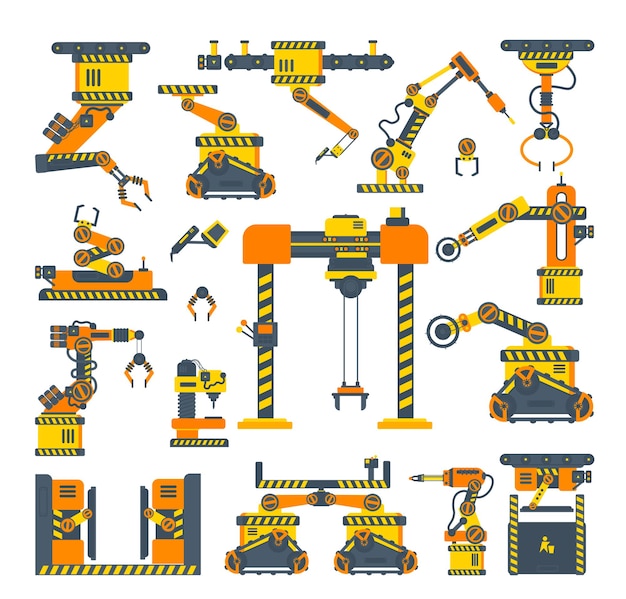 Коллекция роботов-манипуляторов и конвейерных машин для промышленного производства