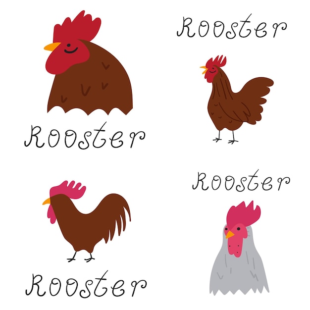 Vector collection of roosters. flat vector illustrations. graphic design.