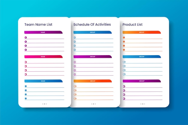 Vector collection of rosters schedules and groups colorful vector in flat design