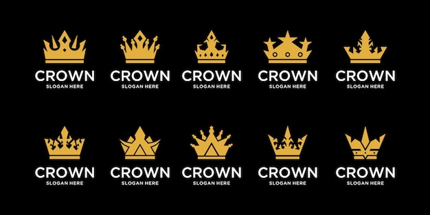 Collection of royal crowns in gold color