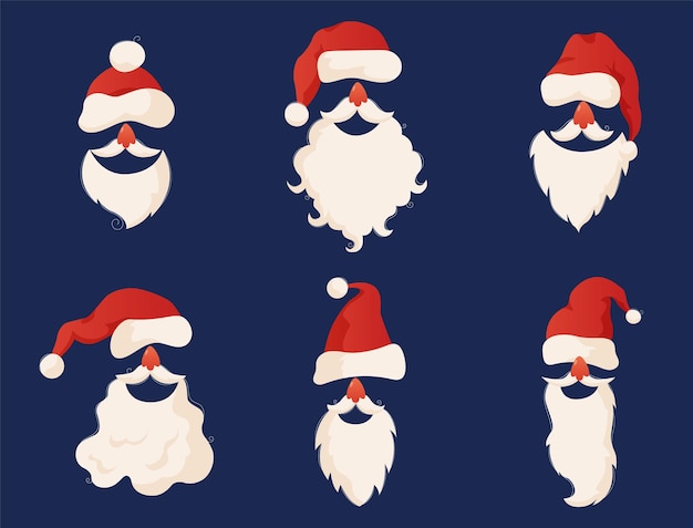 Collection of santa clauses isolated on blue