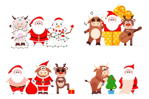 Collection of santa with reindeer and cow