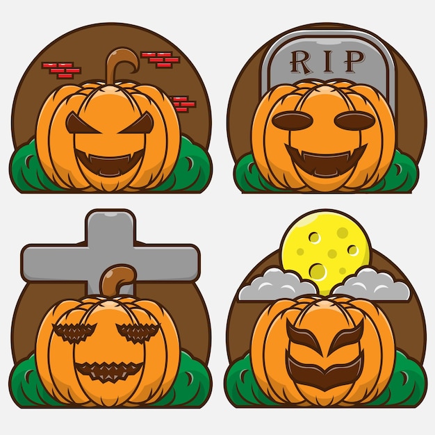 A collection of scary looking pumpkin faces. Halloween concept. Simple premium design