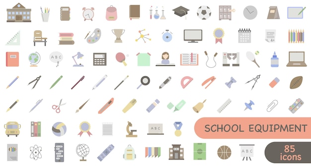 Vector collection of school icons complete colored school education