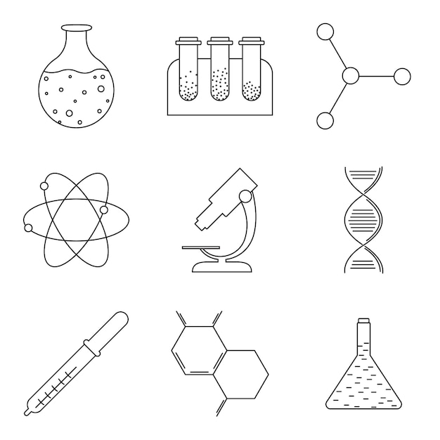 Vector collection of science equipment objects icons