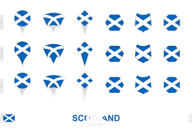 Collection of the scotland flag in different shapes and with three different effects