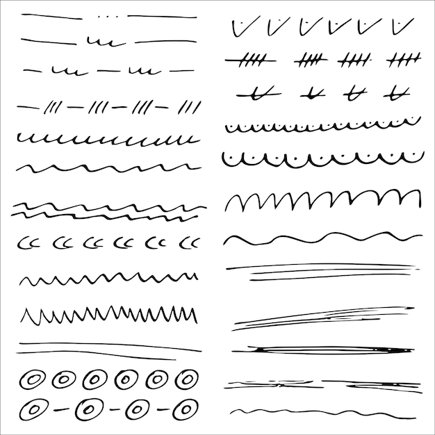 Vector collection of scribble design element of sketch underlines and signes and textured strokes handdrawn decorative underline borders vector strokes doodles