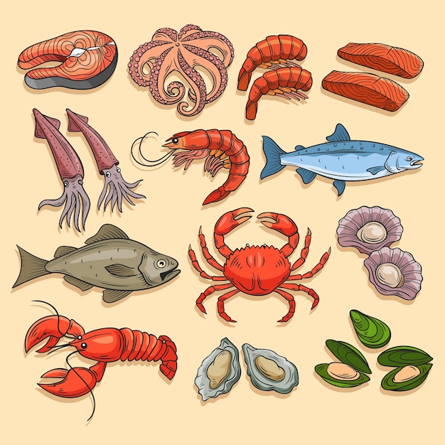 Vector a collection of seafood vector illustrator set