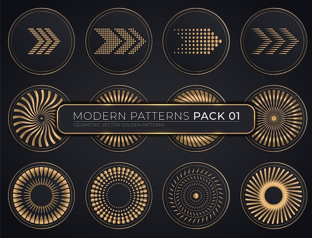 Collection of seamless geometric premium vector golden patterns Pack 01