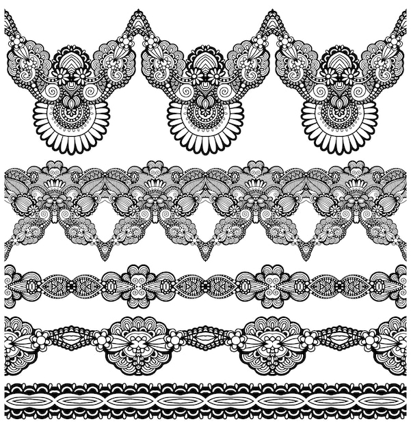 Vector collection of seamless ornamental floral stripes