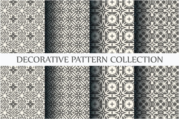 Collection of seamless ornamental patterns with minimal black and white color