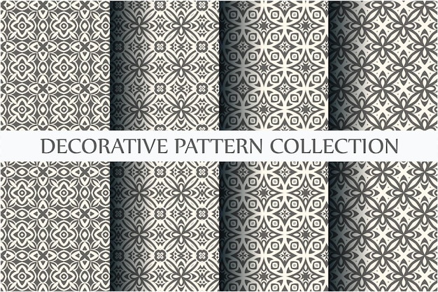 Collection of seamless ornamental patterns with minimal black and white color