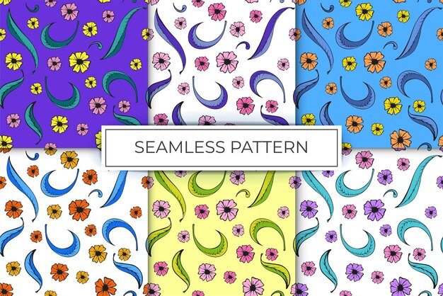 collection of seamless patterns of floral patterns from simple lines multicolor