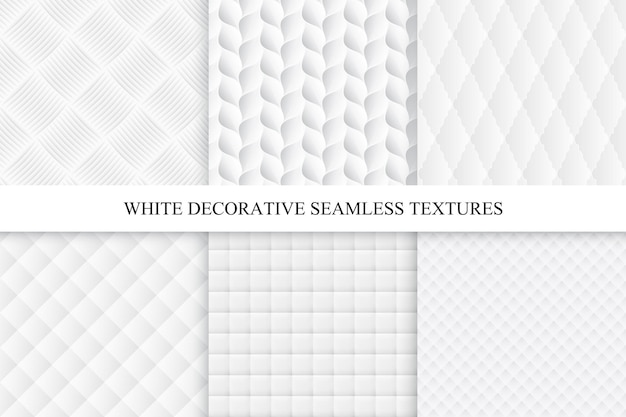 Collection of seamless white decorative soft textures