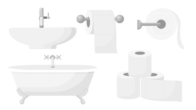 Collection set of bathroom object tissue roll bathtub basin