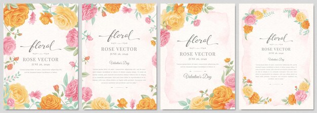 Collection set Beautiful Rose Flower and botanical leaf digital painted illustration for love wedding valentines day or arrangement invitation design greeting card.