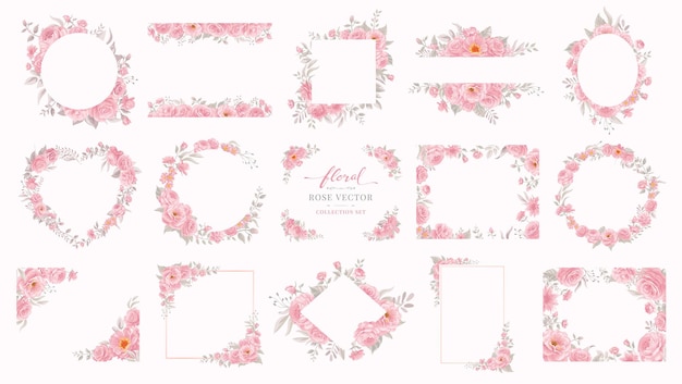 Set di raccolta bellissimo fiore rosa e foglia botanica illustrazione digitale dipinta per amore matrimonio san valentino o disposizione invito design biglietto di auguri