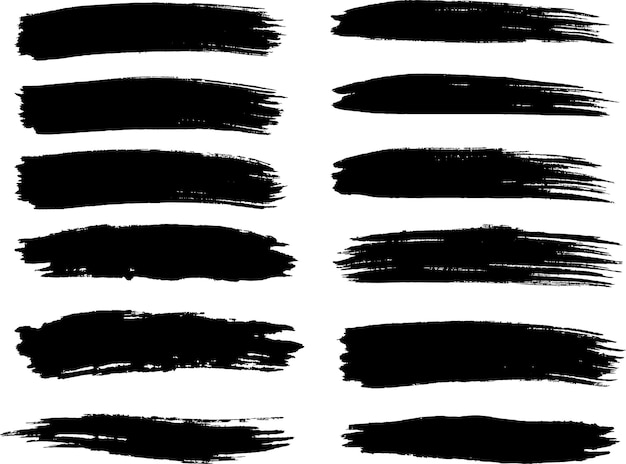 Collection set of black paint strokes isolated on transparent background