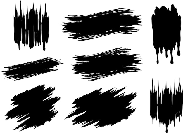 Collection set of black paint strokes isolated on white background