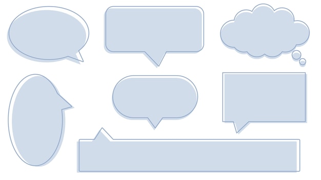 Collection set of a blank cute pastel blue speech bubble conversation box chatbox message thinking