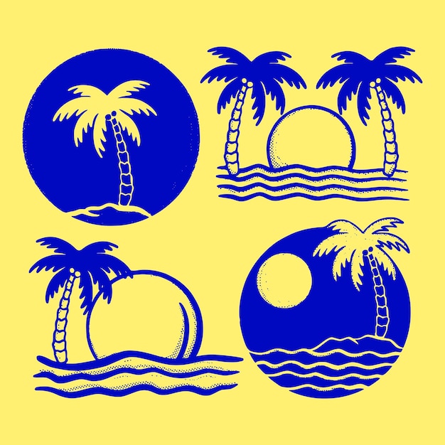Premium Vector | Collection set blue beach logo illustration hand drawn sketch colorful for tattoo, stickers, etc Premium Vector | Collection set blue beach logo illustration hand drawn sketch colorful for tattoo, stickers, etc