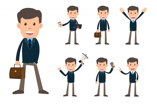 Collection set of business man showing different gestures