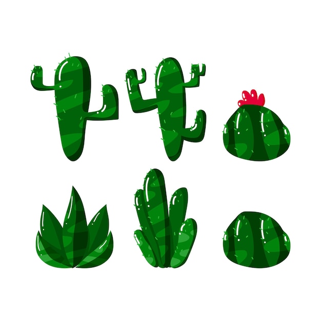 Collection set of cactus in flat hand drawn style