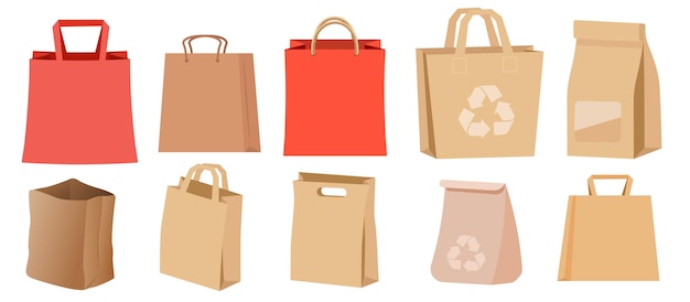 Vector collection set of cartoon paper bag objects