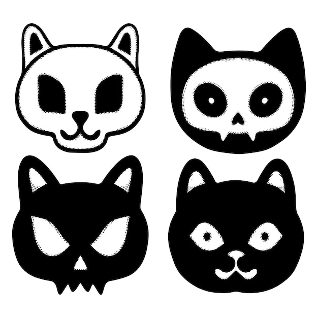 Collection set cat doodle Illustration hand drawn sketch for tattoo, stickers, etc