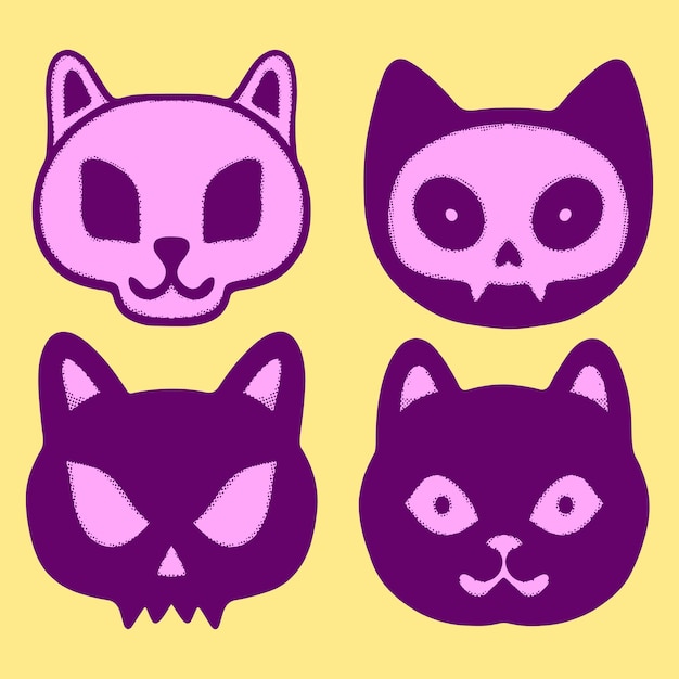 Collection set cat head doodle Illustration hand drawn sketch colorful for tattoo, stickers, etc