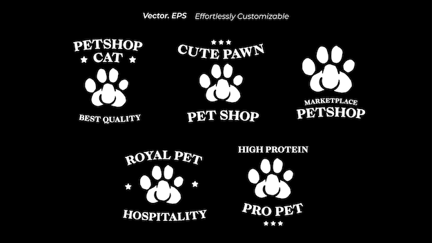 Коллекционный набор Логотип животного Кошачьей лапы, нарисованный плоско рукой с векторной иллюстрацией следов лапы