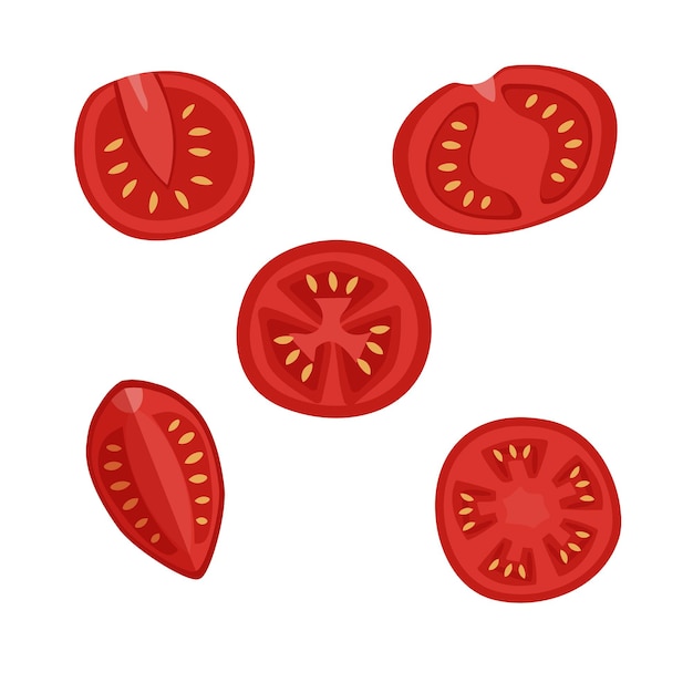 Collection set of cut red tomatoes Half tomators illustration