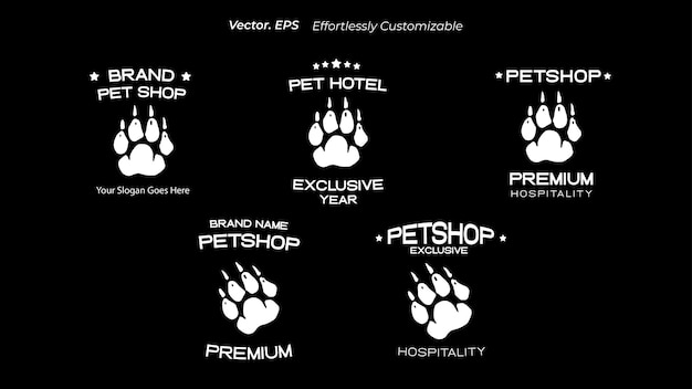Вектор Коллекционный набор логотипа животного dog paw, нарисованный плоской рукой с векторной иллюстрацией следов лап.